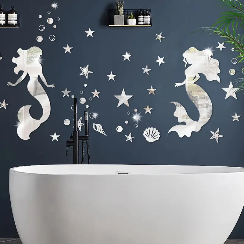 Mermaid shape acrylic mirror(2 Pieces mermaid with 40stars)