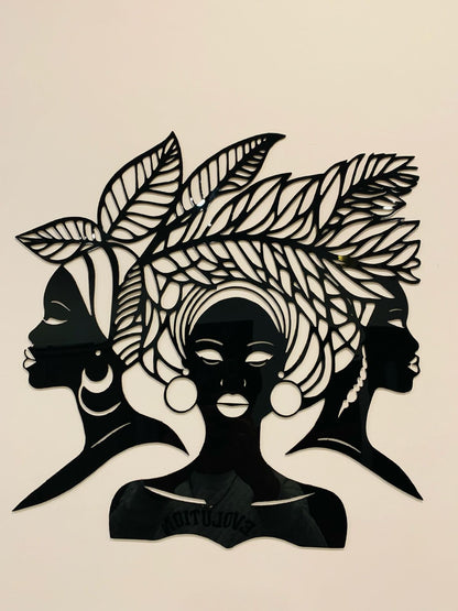 African women silhouette 3 head flower shape