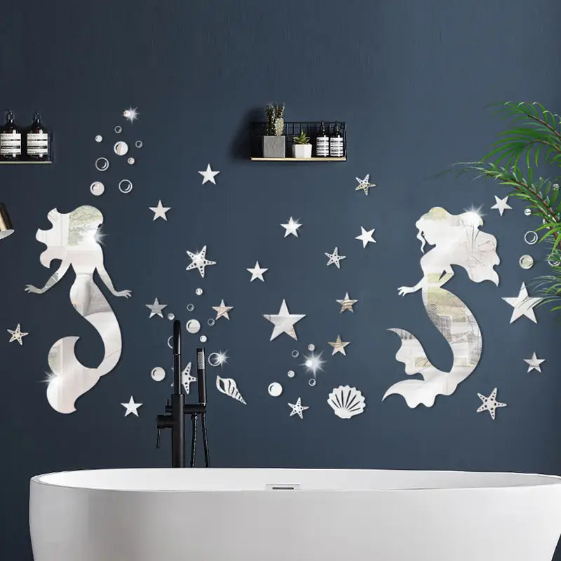 Mermaid shape acrylic mirror(2 Pieces mermaid with 40stars)